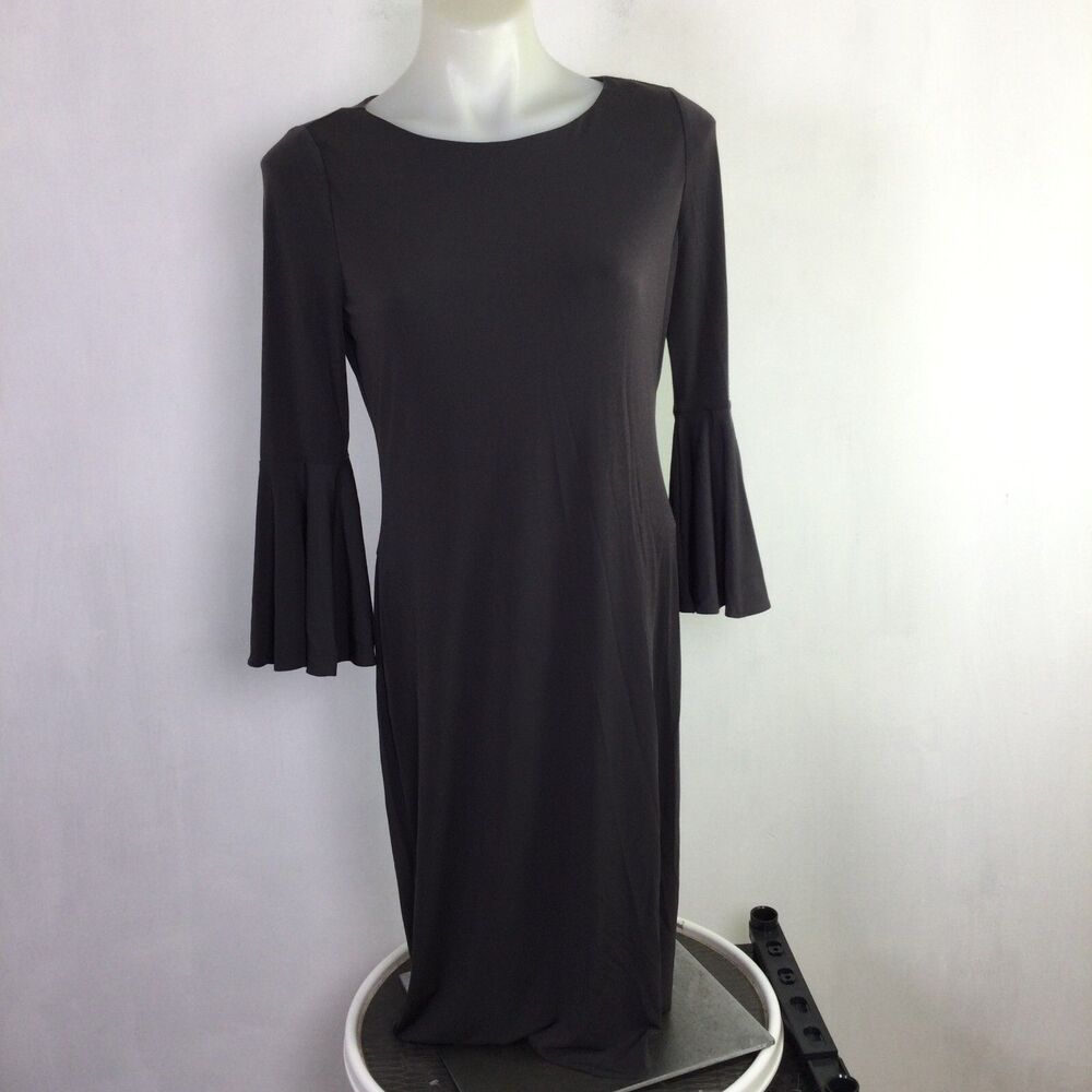 Calvin Klein Womens Bell Sleeve Knee Length Sheath Dress Black Size 6